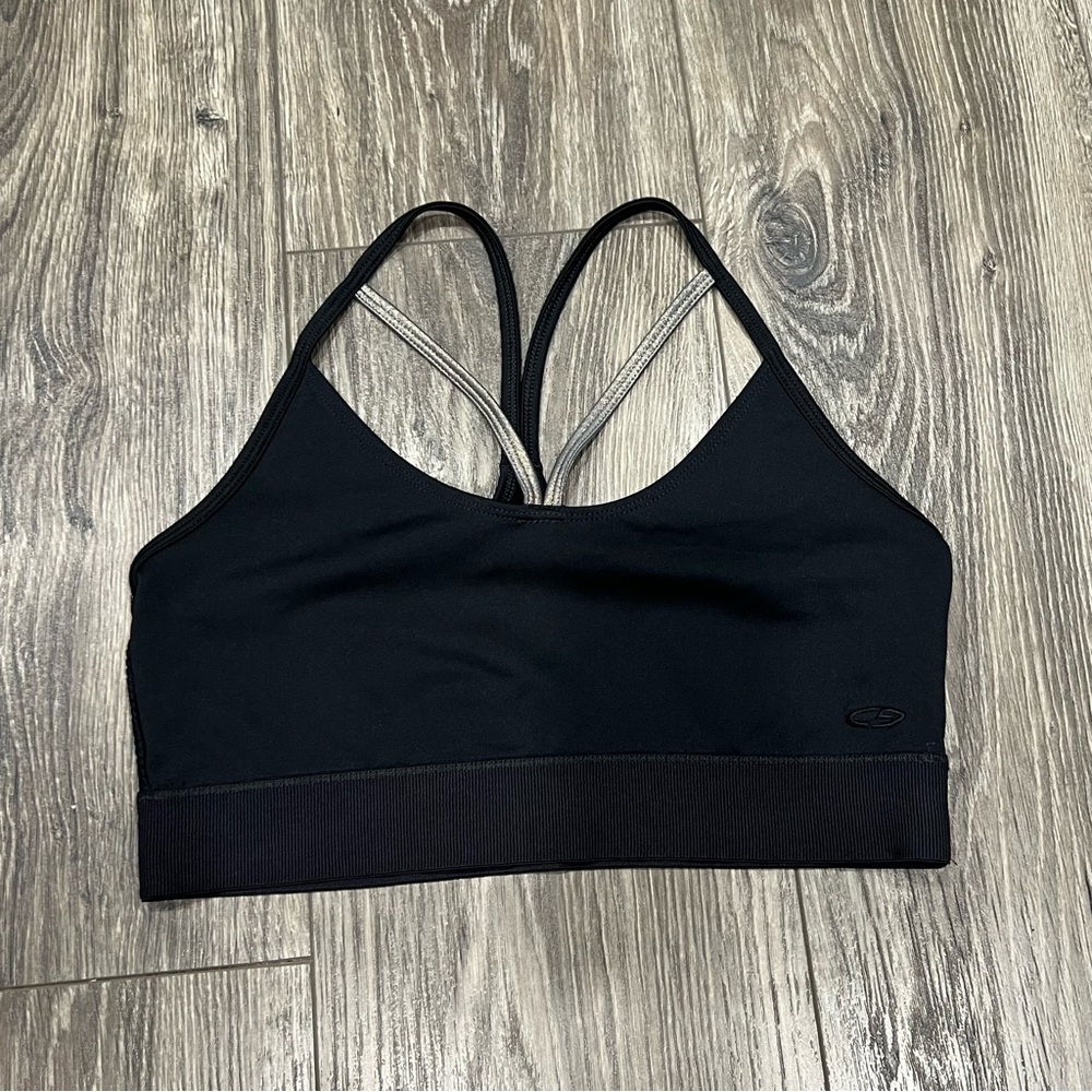 🍎 3/$30 Champion Duo Dry Black Sports Bra with Metallic Strappy Accents